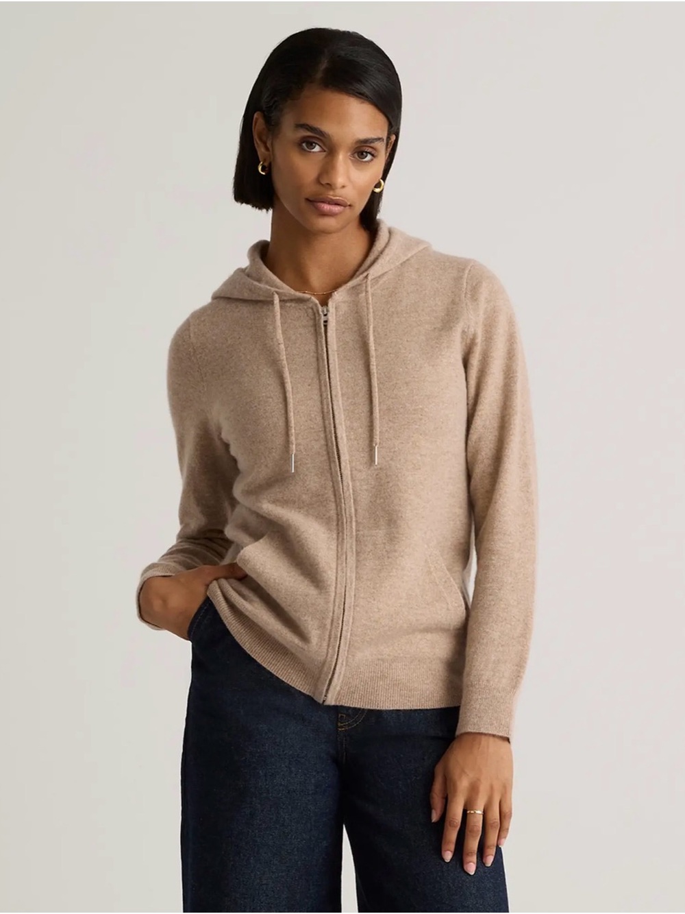 Quince Mongolian Cashmere Full-Zip Hoodie - Oatmeal